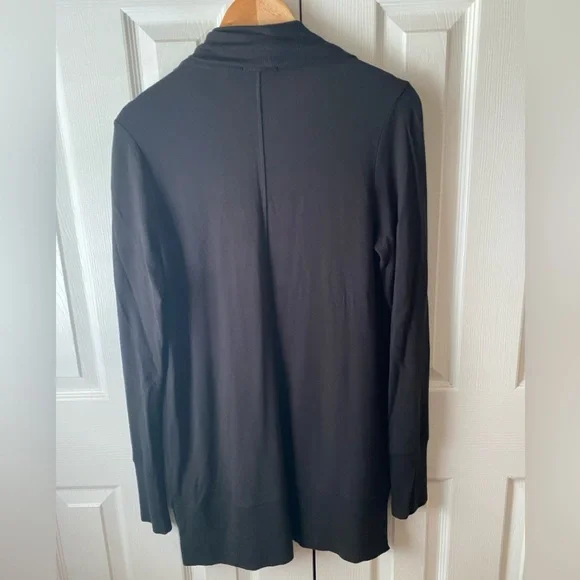 Quince Black French Terry Modal Longline Open Front Waterfall Cardigan SZ M - Picture 4 of 8